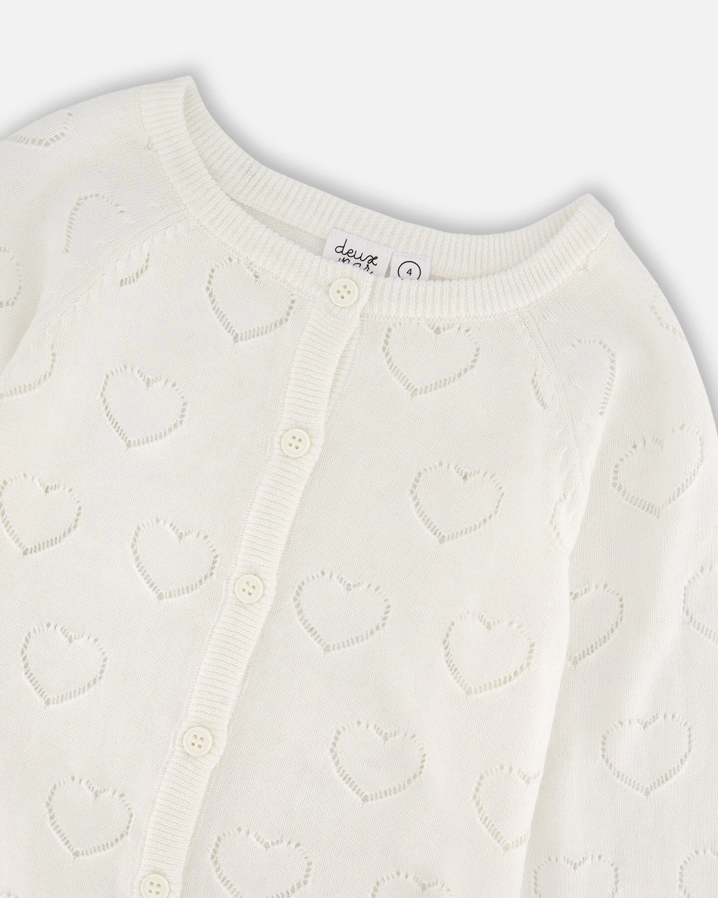 Deux par Deux Girls Pointelle Knit Heart Motif Cardigan