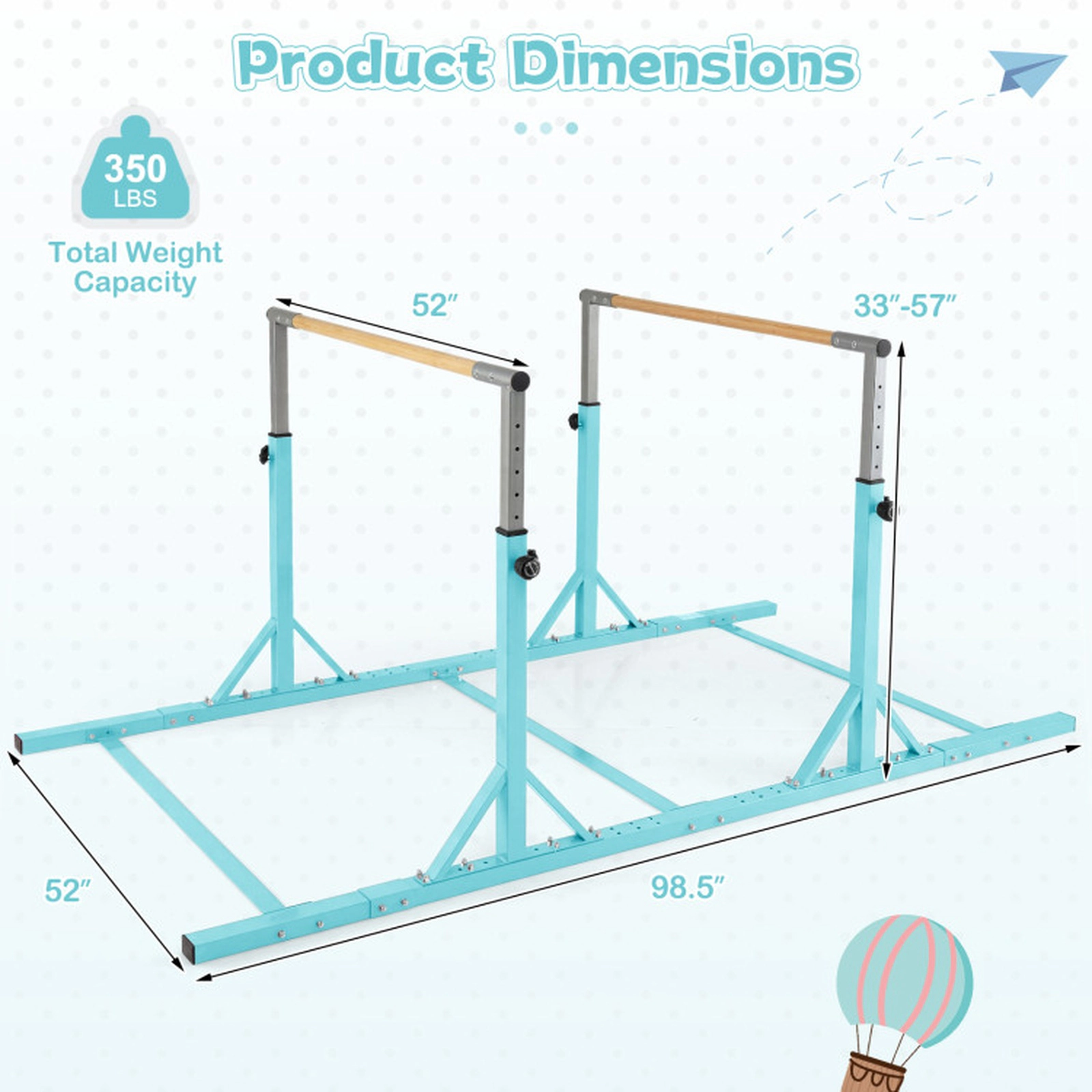 SUGIFT 8-ft Adjustable Double Horizontal Parallel Bars, 350-lb Capacity, Green