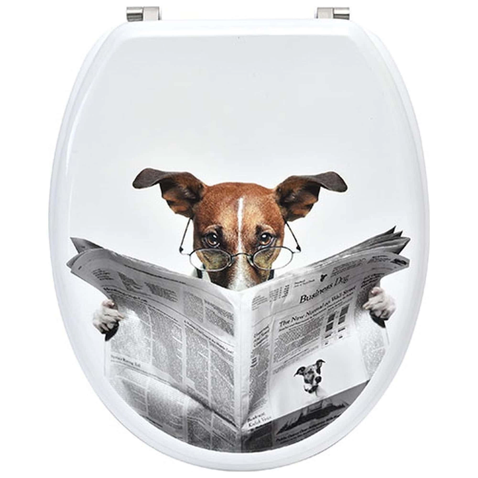 Evideco French Home Goods Jack Russell Printed Elongated Toilet Seat, Adjustable Zinc Hinges