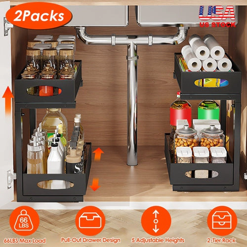 GBruno 2-Tier Pull-Out Under Sink Organizer 2 Pcs