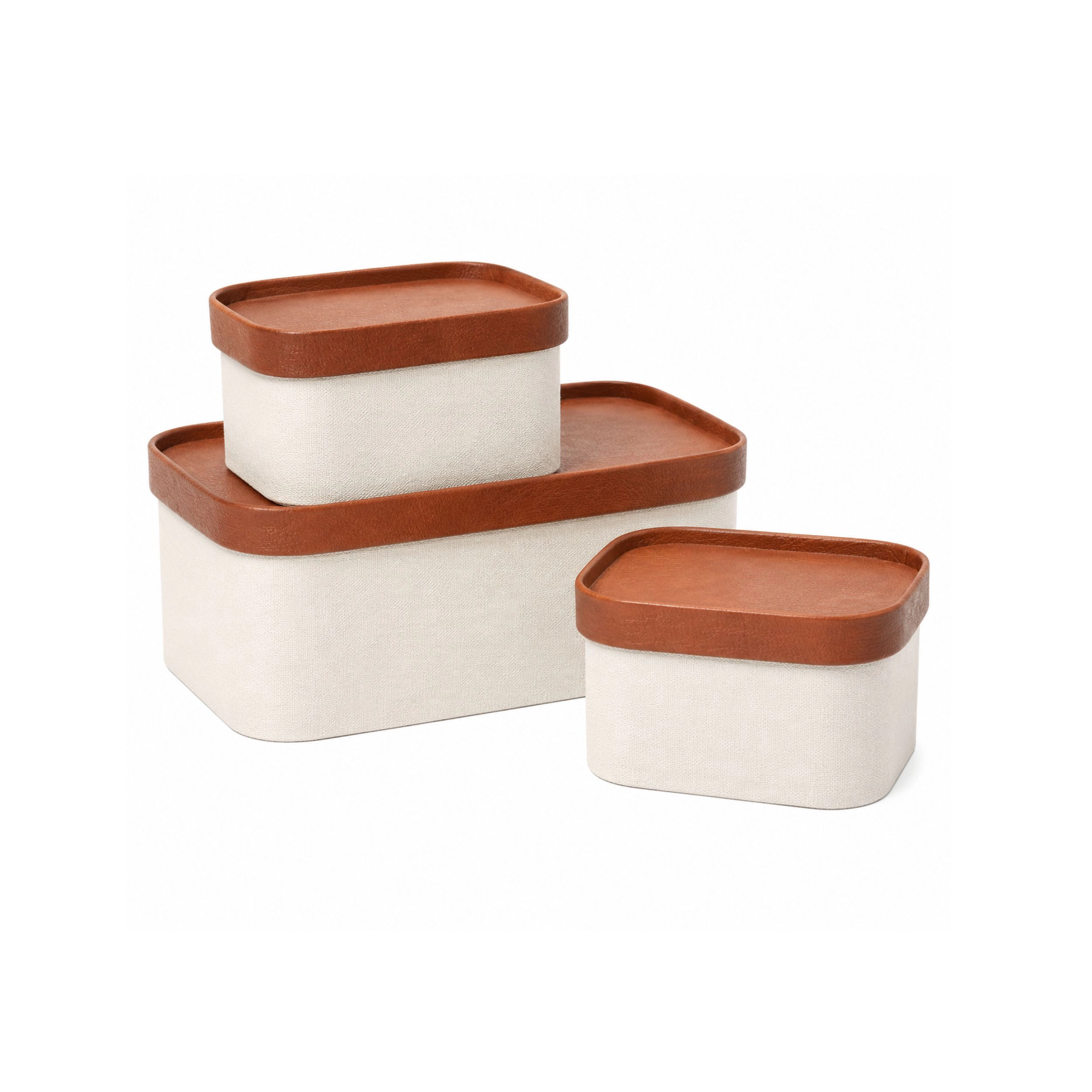 Stock Preferred Pack of 3 Decorative Storage Boxes with Faux Leather Lids
