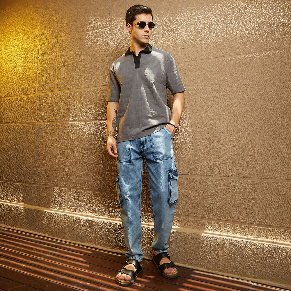Contrast Grid Polo T-Shirt