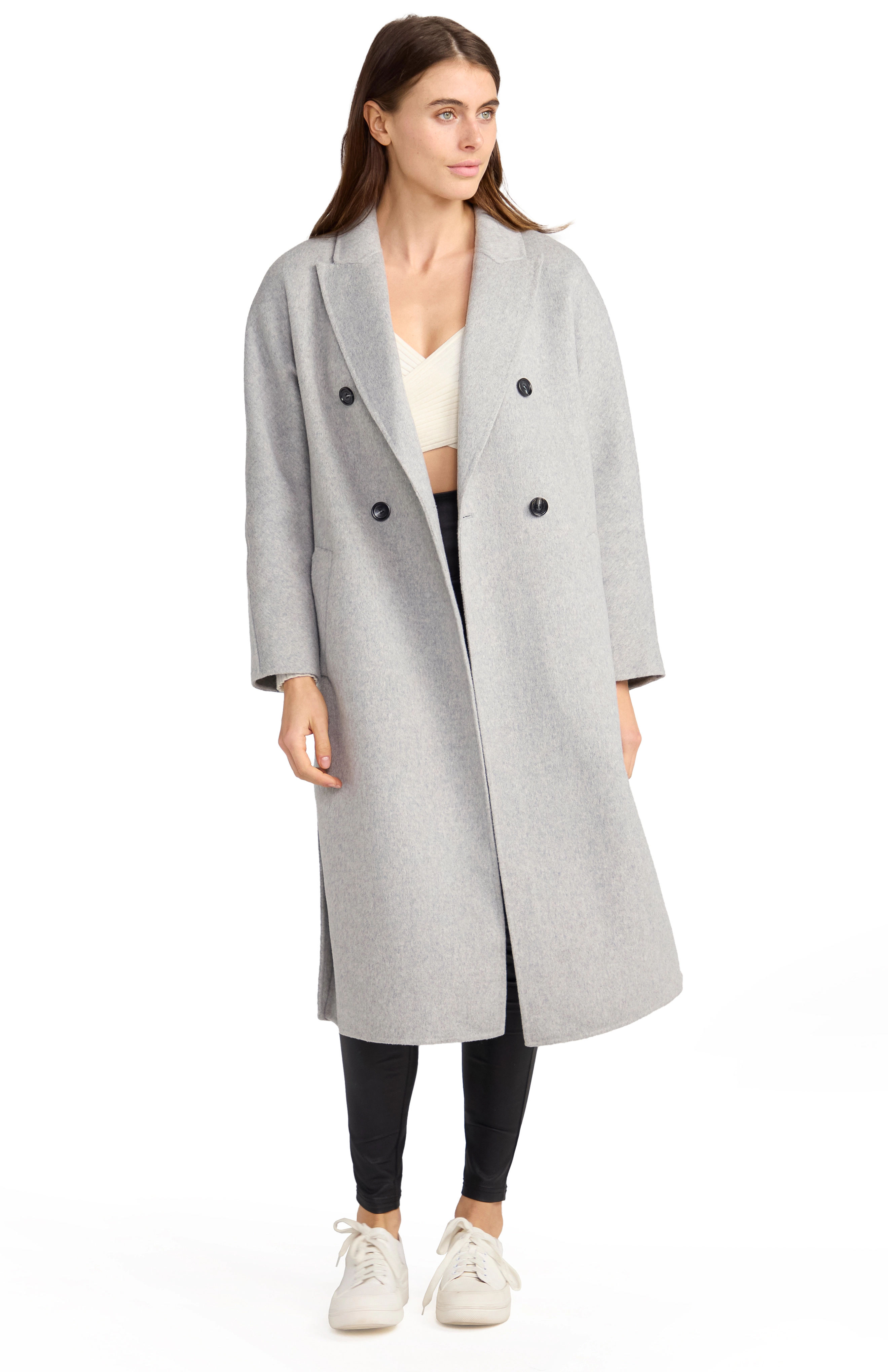Belle & Bloom Womens Guestlist Oversized Wool Blend Double Breasted Coat