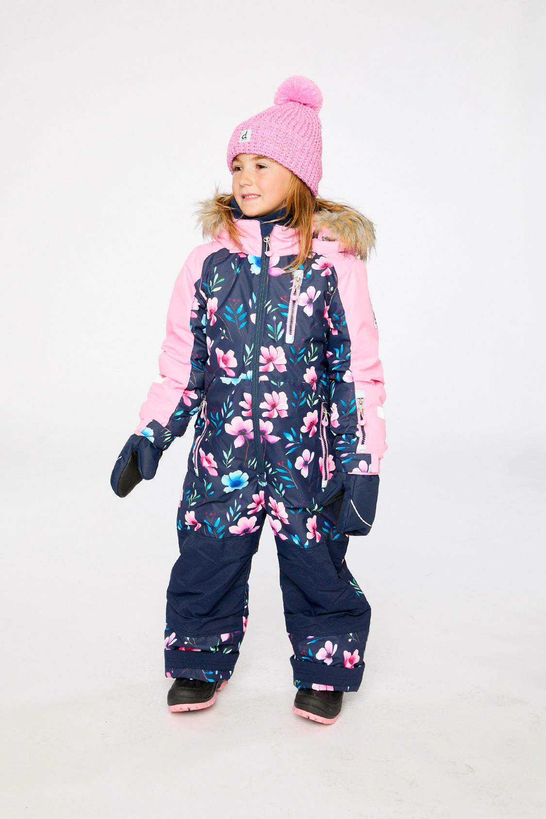 Deux par Girls Floral Print One Piece Play Snowsuit with Detachable Hood