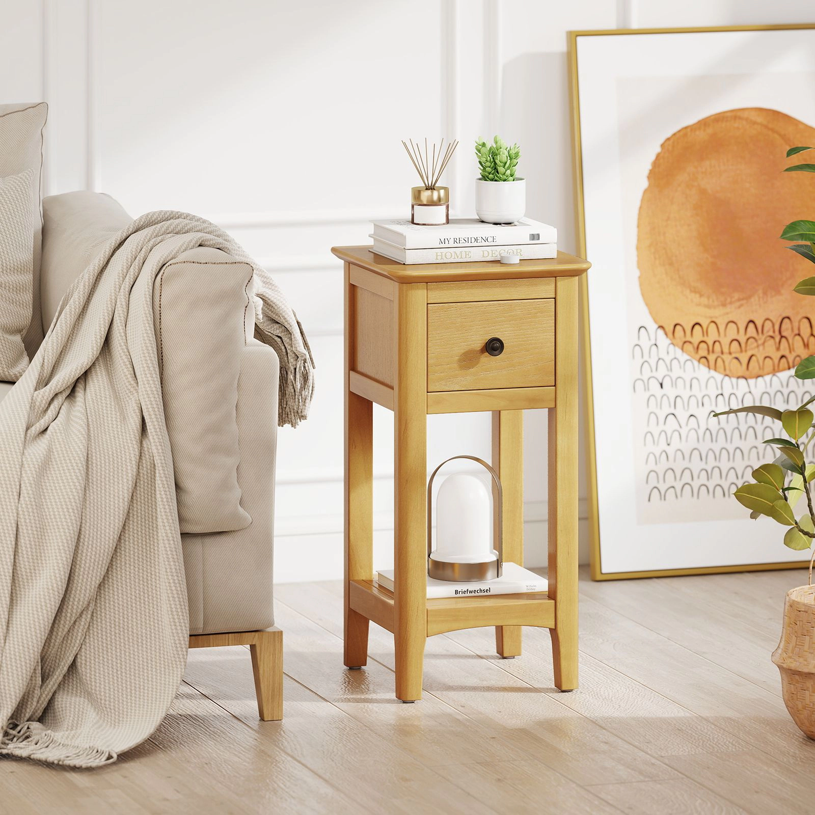 SlickBlue 3-Tier Wooden Nightstand with Drawer and Shelves