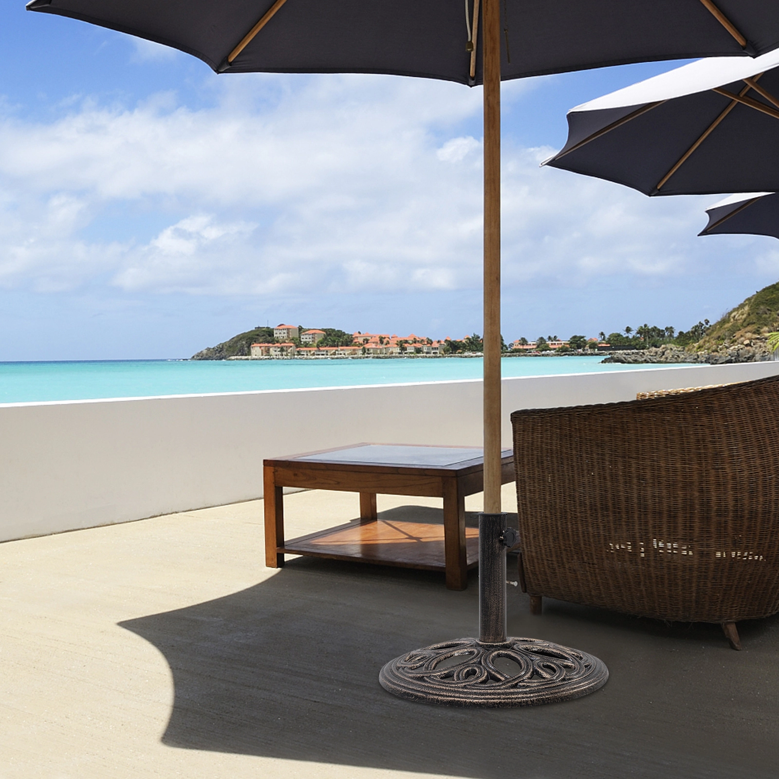 Slickblue Bronze Cast Iron Market Umbrella Base for Outdoor Dining and Seating Areas