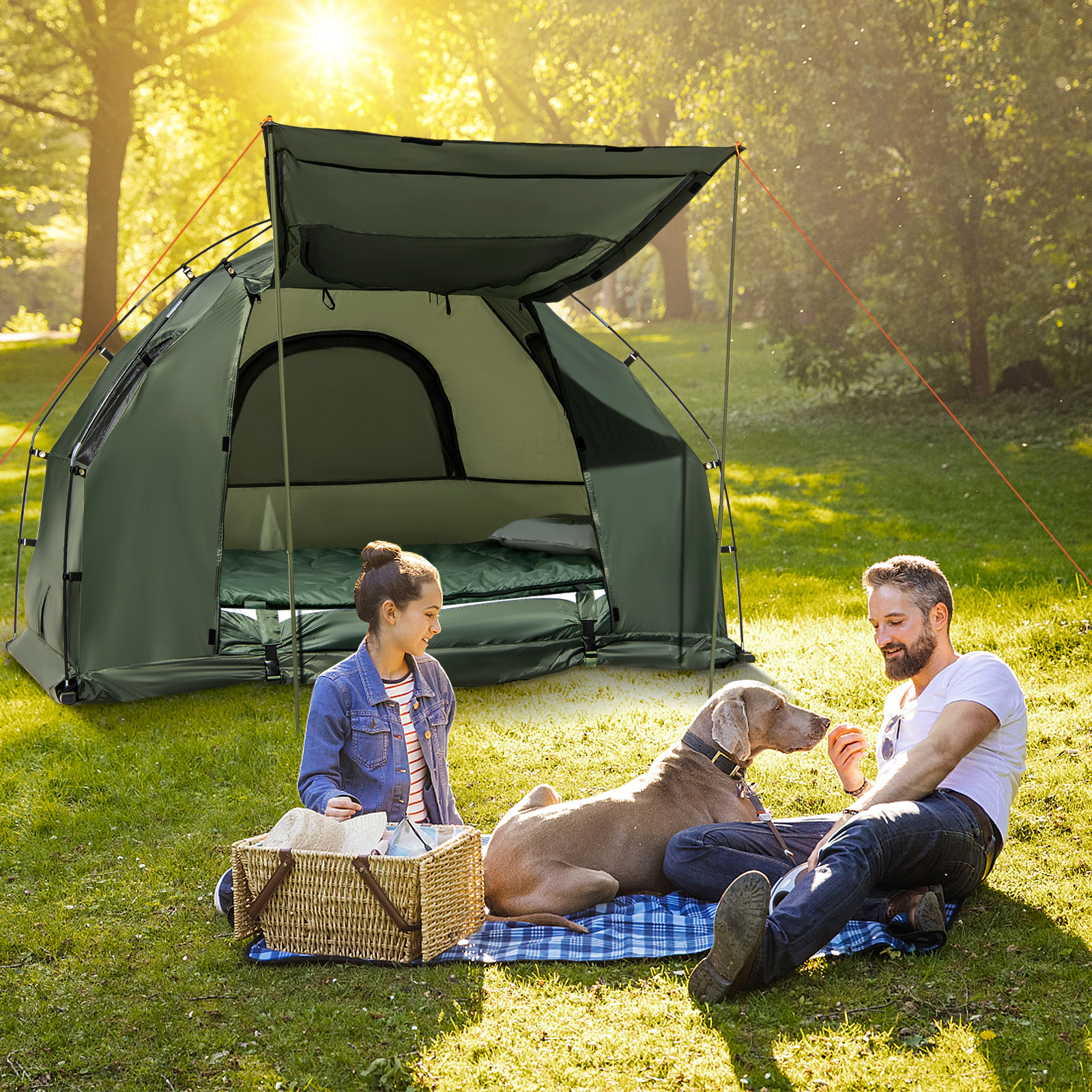 SUGIFT 1-Person Green Folding Camping Tent Cot with Air Mattress and Sunshade 77-in W 35-in D 300-lb Cot Capacity