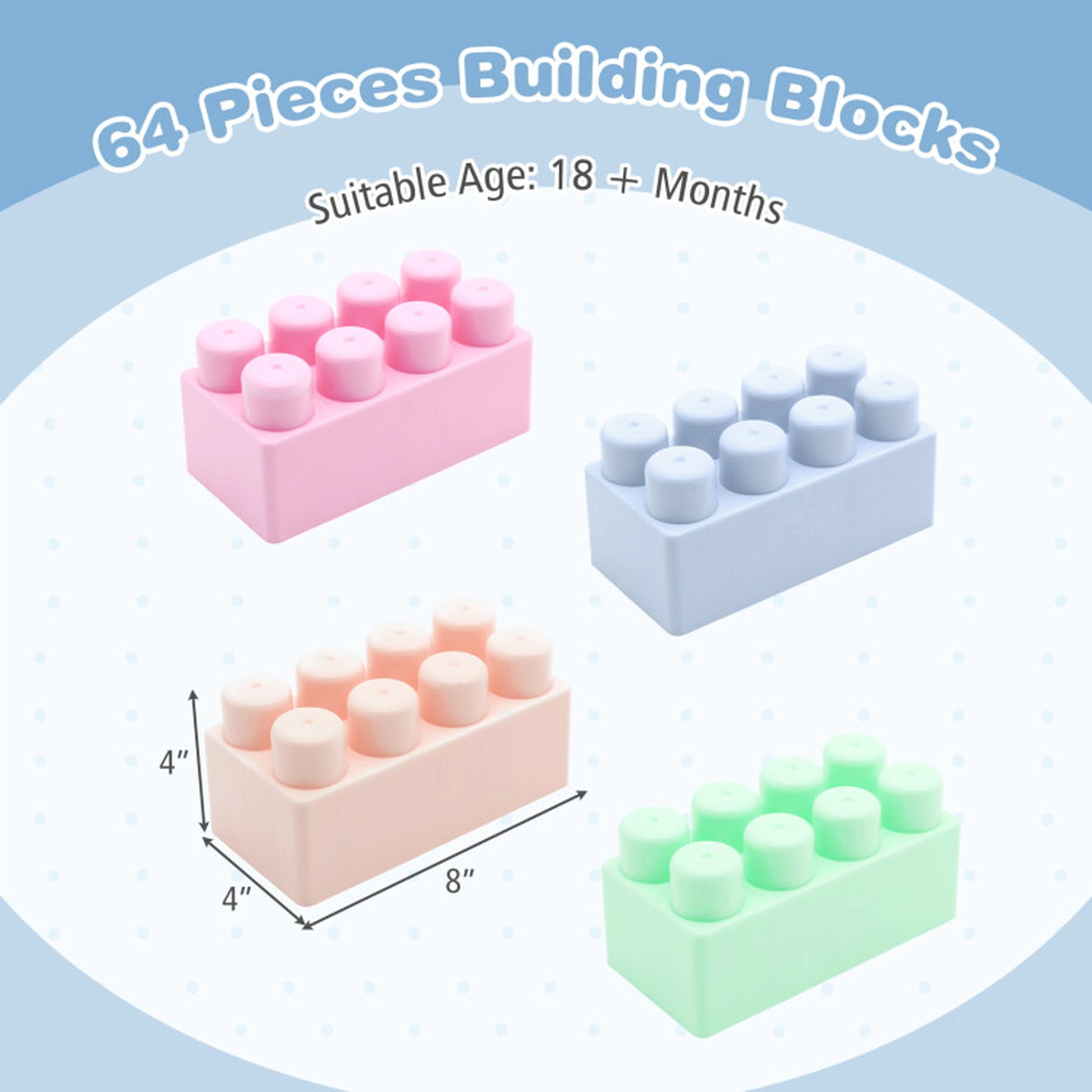 SUGIFT Toddler Multicolor 64-Piece Building Blocks Set with Rounded Edges 8-in W 4-in D 4-in H Ages 18+ Months