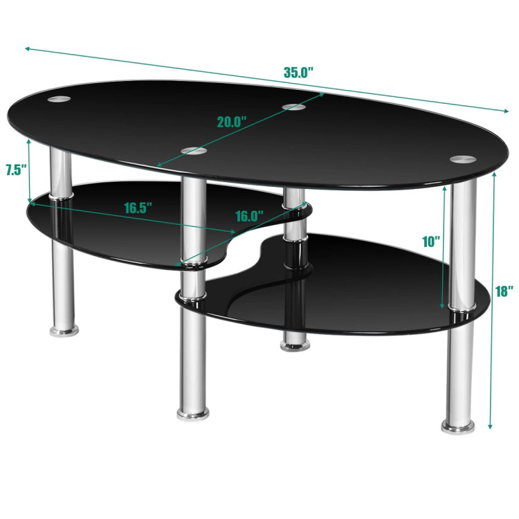 Hivvago Contemporary Oval Side Table with Glass Finish