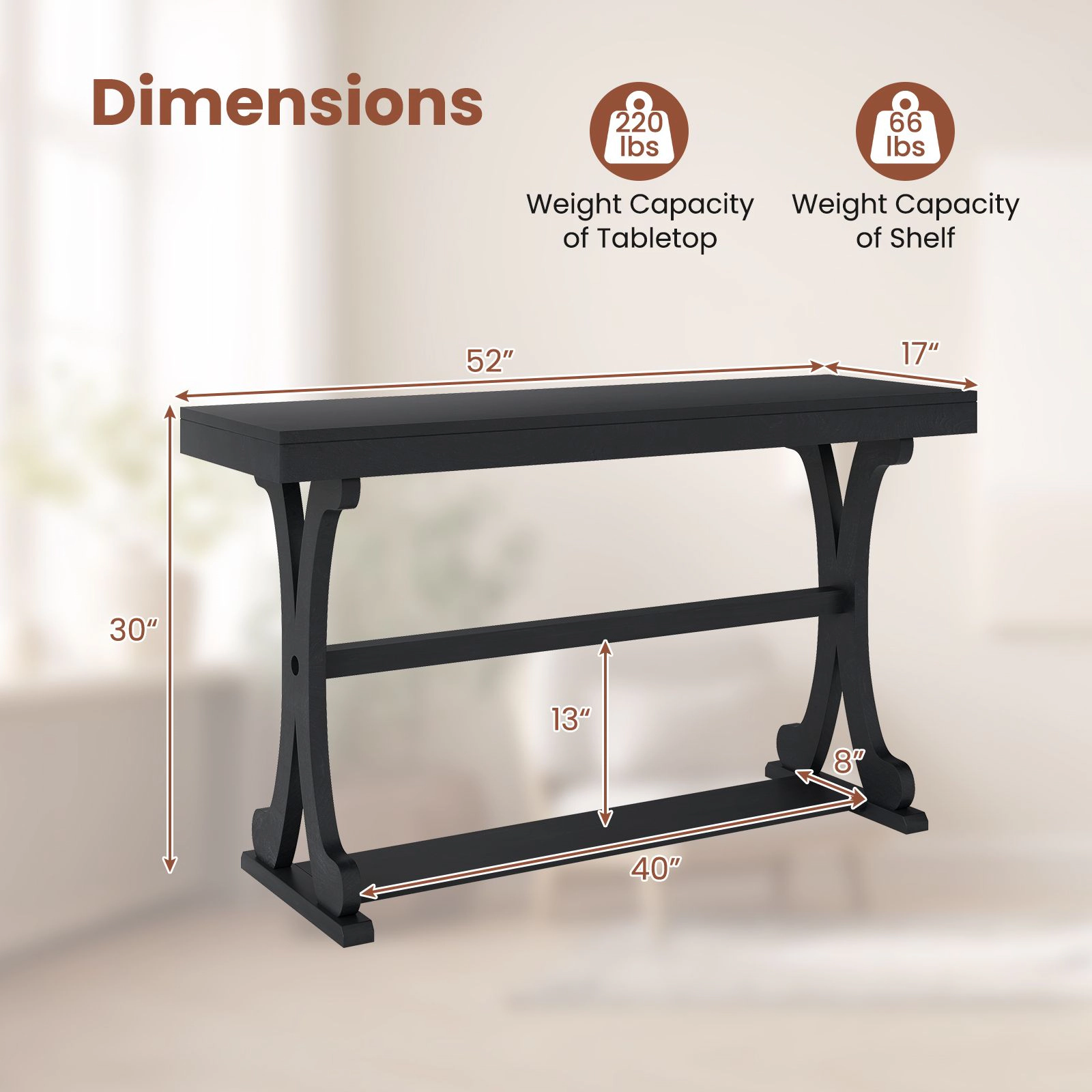 SlickBlue Narrow Behind Couch Table with Wooden Top and Adjustable Foot Pads