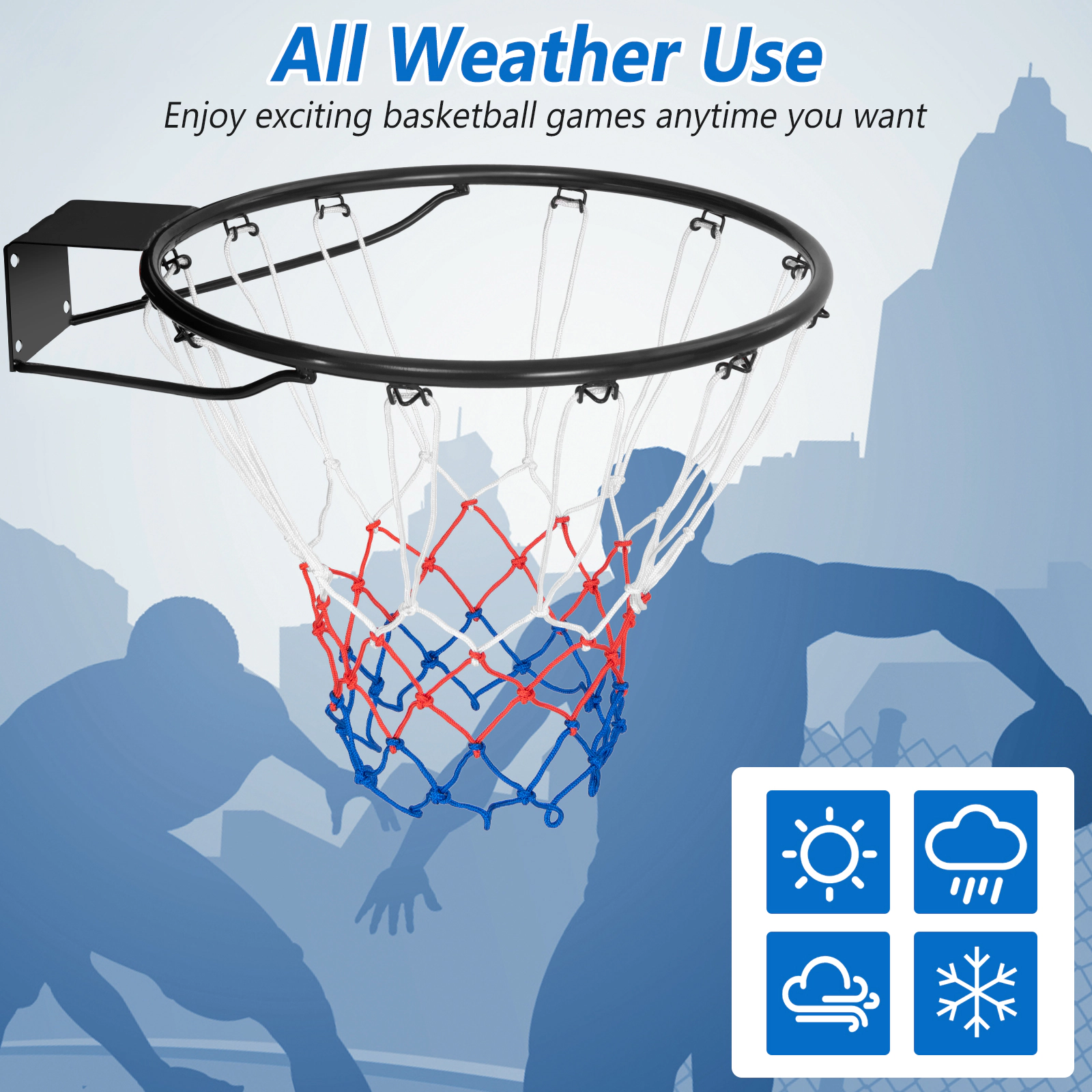 SUGIFT Black 18-in Basketball Rim Goal Replacement with All Weather Net and Mounting Hardware 23-in W 19-in D