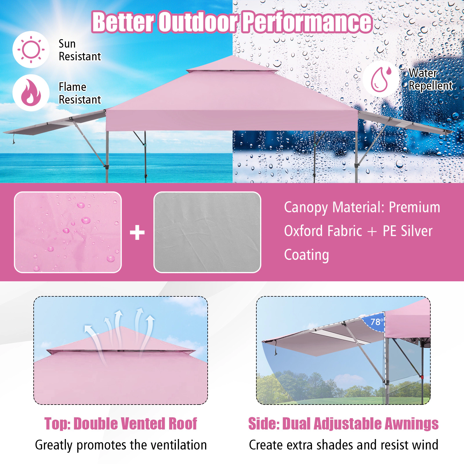 LJG 10 x 17.6 Feet Outdoor Instant Pop-up Canopy Tent with Dual Half Awnings