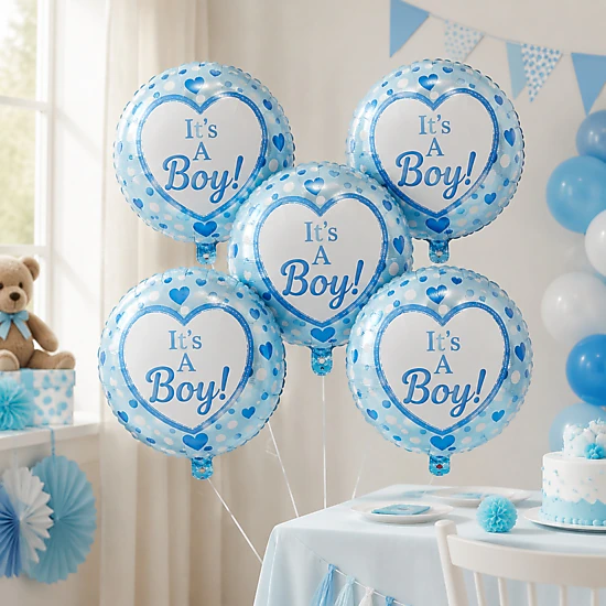 LoonBalloon It's A Boy Hearts & Dots Foil Balloon 5-Pack, Color ...
