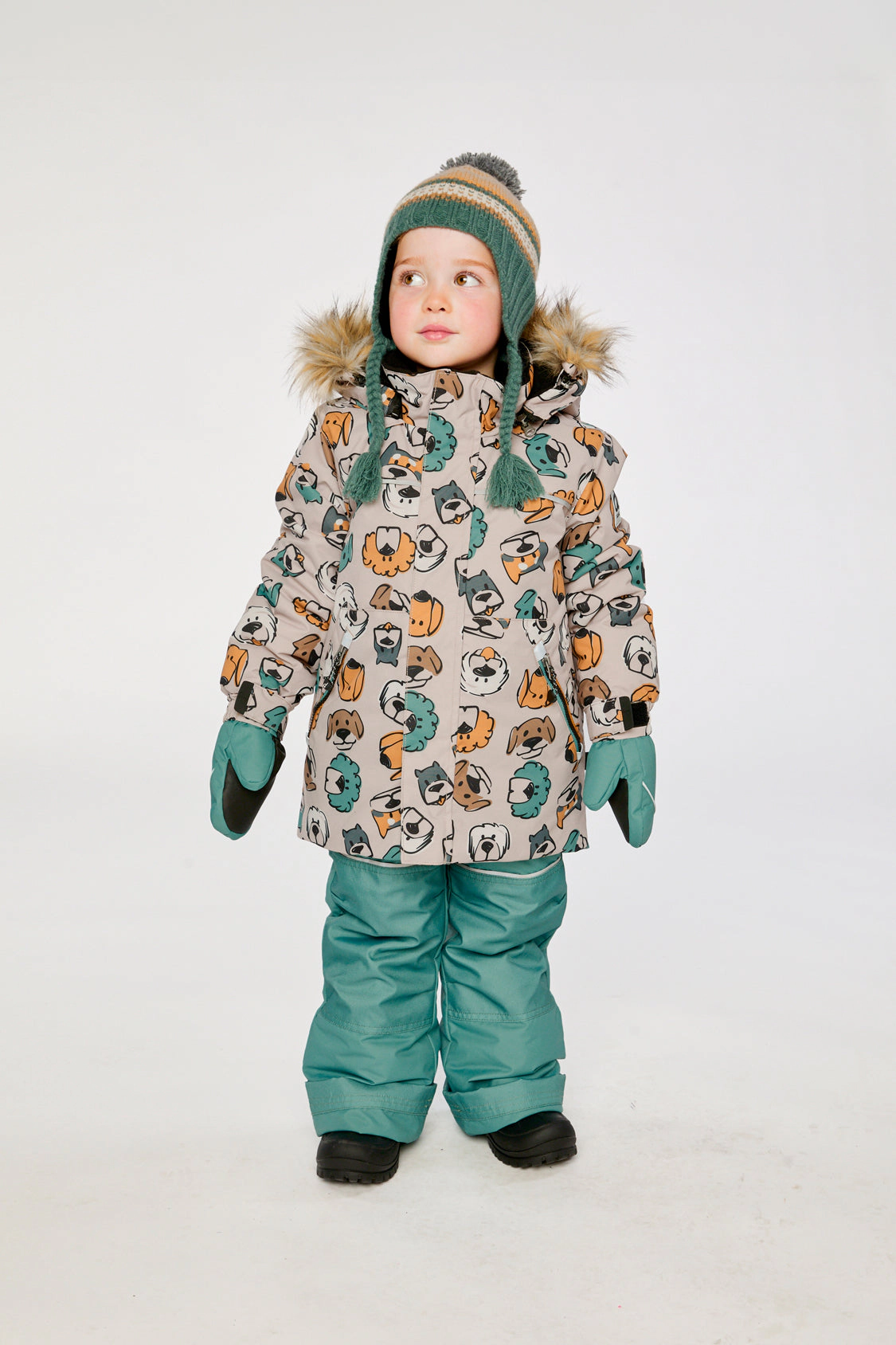 Deux par Boys Dog Print Two Piece Discover Snowsuit with Hooded Jacket and Snow Pants