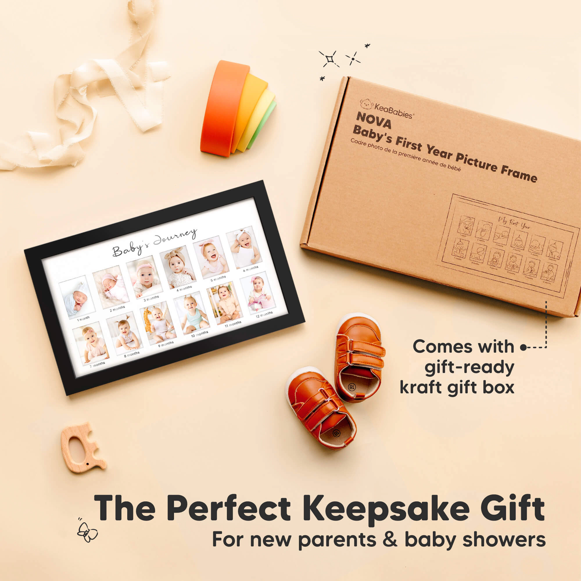 KeaBabies Nova Baby's First Year Picture Frame for Baby Boys, Girls