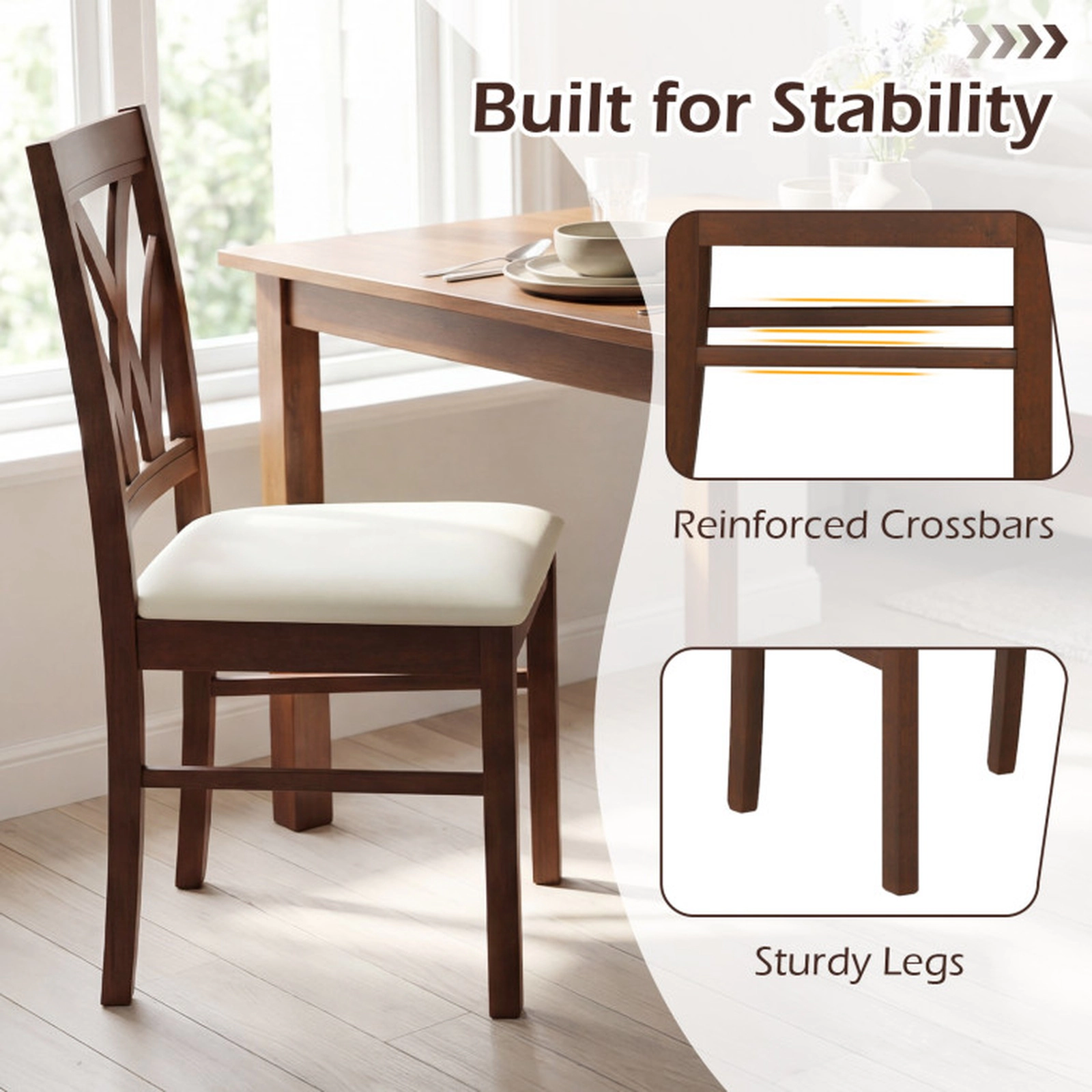 SUGIFT Set of 2 Brown Fabric Upholstered Wood Dining Chairs with Hollowed Backrests