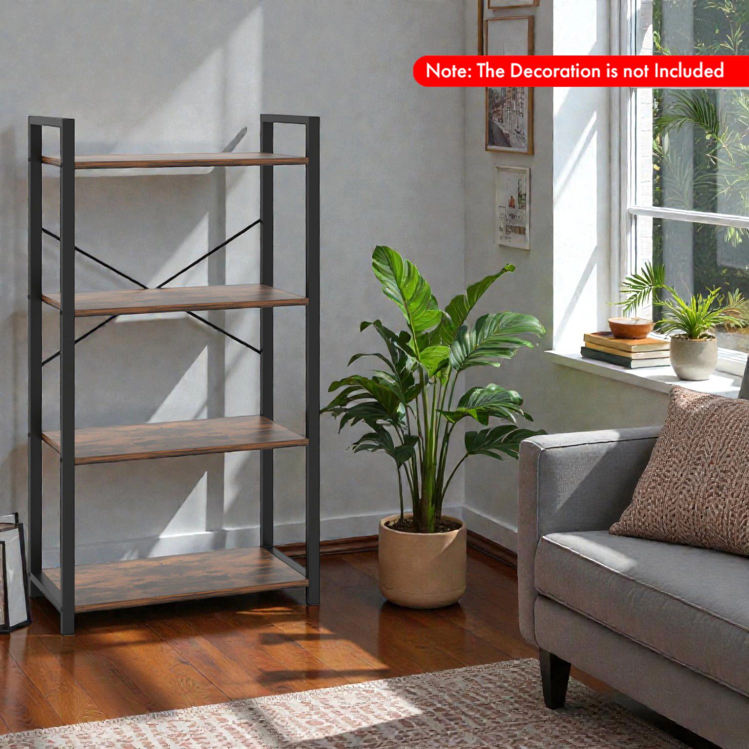 Hivvago Industrial-Style 4-Tier Bookshelf with Sturdy Metal Construction