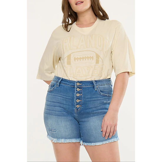 KanCan Women's Plus Size Mid Rise Shorts Zelda, Color: Medium Wash