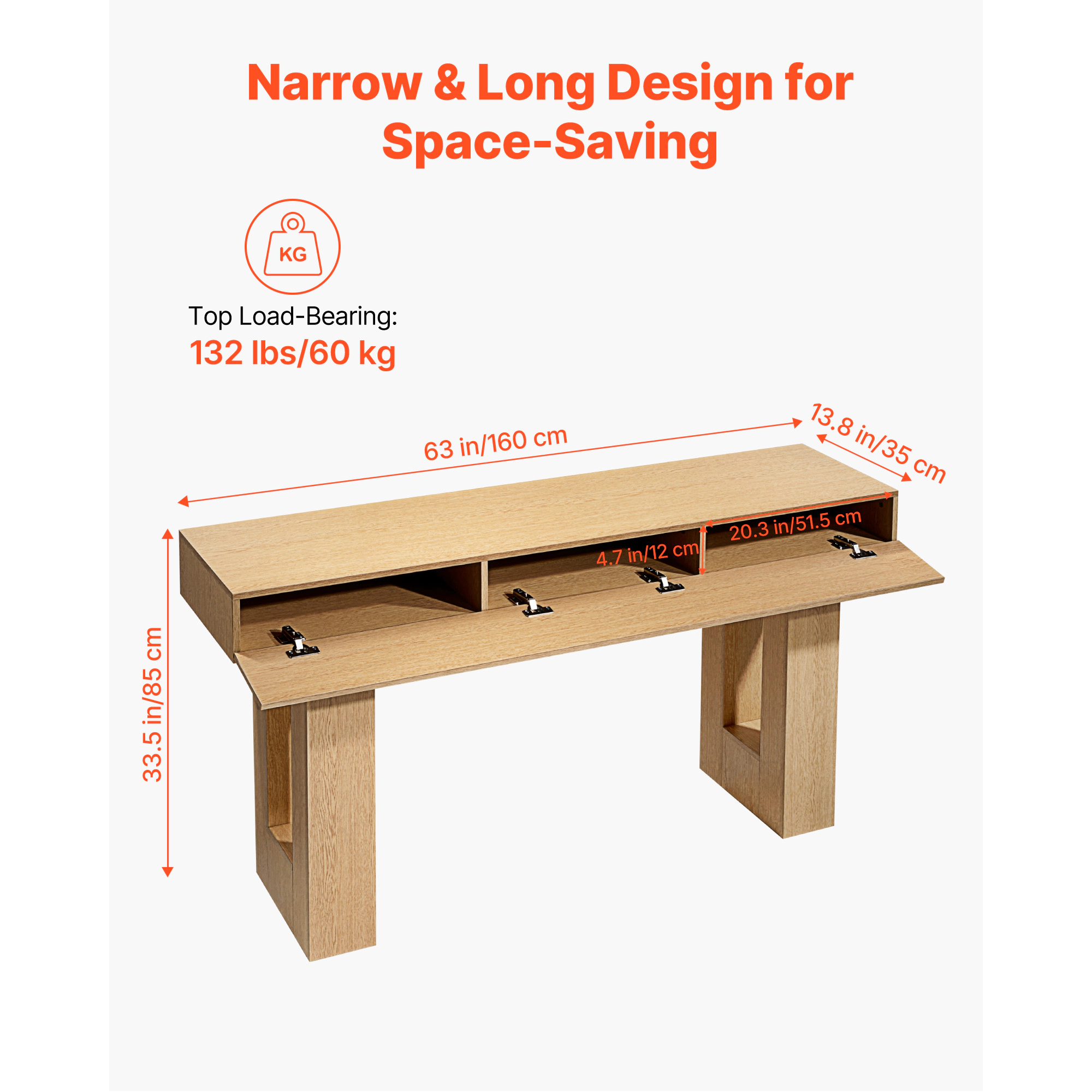 HONGGE Console Table Farmhouse Desk Behind the Couch Wooden Rectangle Entrance Narrow Sofa Table for Hallway Bedroom