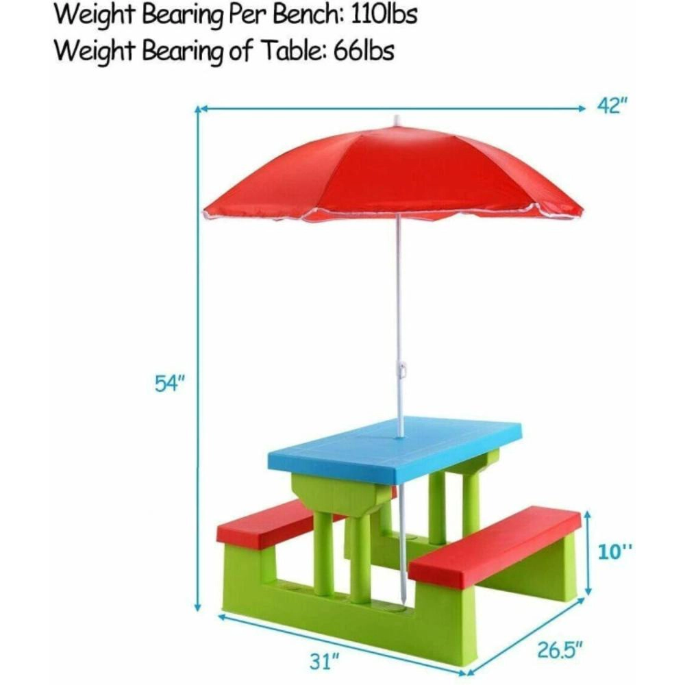 Hivvago Kids Picnic Folding Table And Bench With Umbrella