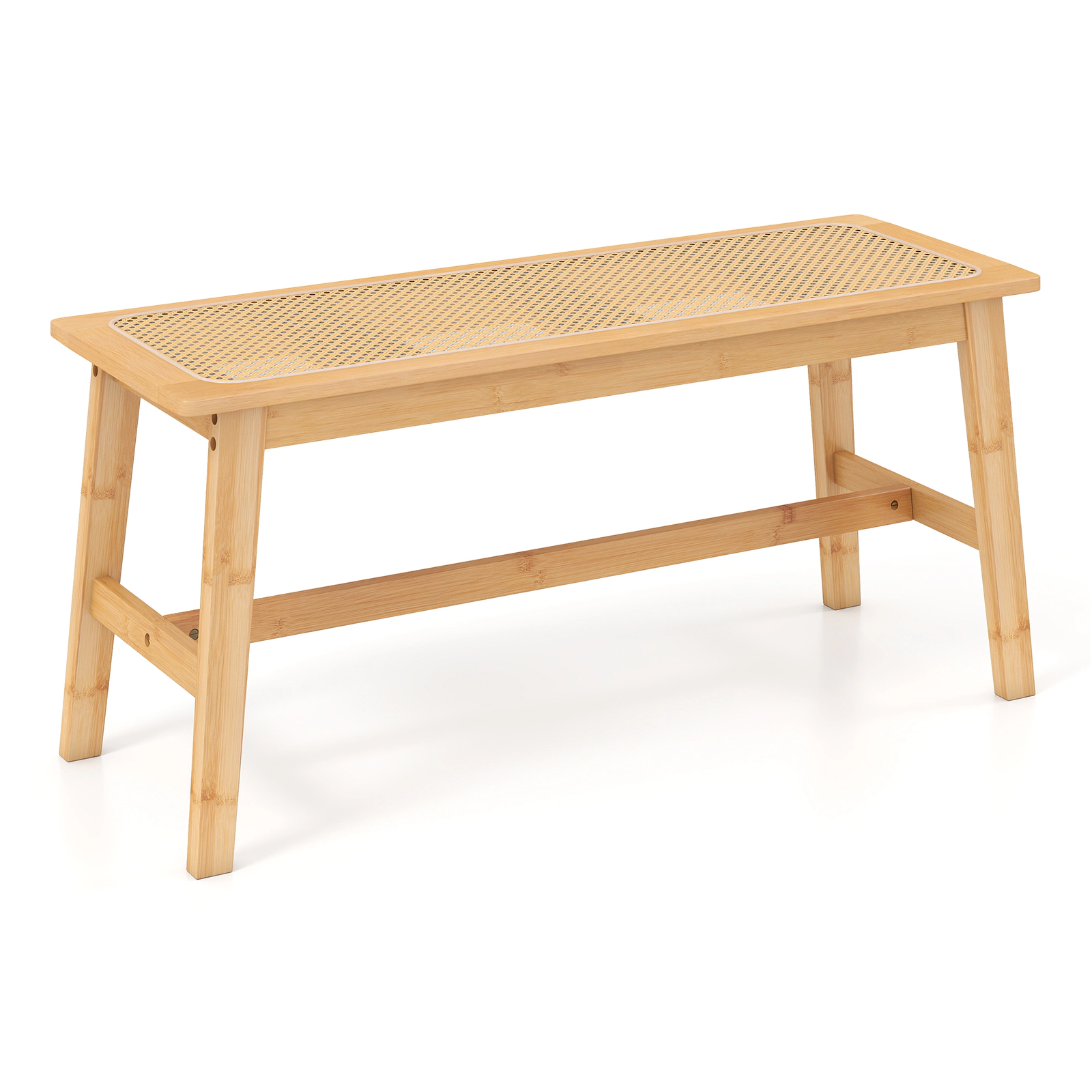LJG 39.5 Inch Bamboo Dining Bench with Handwoven Rattan Seat for Indoor Outdoor
