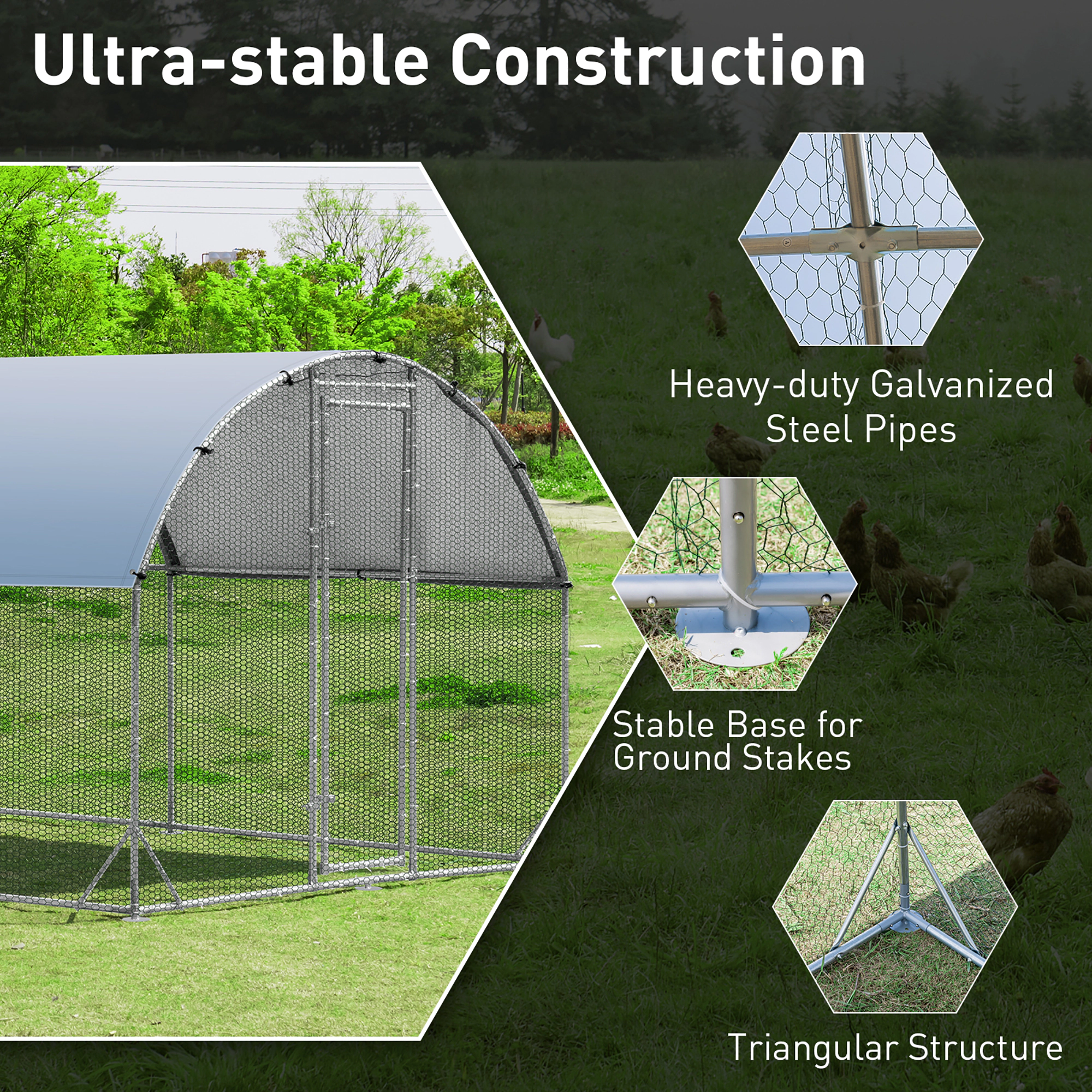 SUGIFT Silver Dome Metal Chicken Coop House with Oxford Cover and Ground Stakes 25-ft W 9-ft D 6.5-ft H