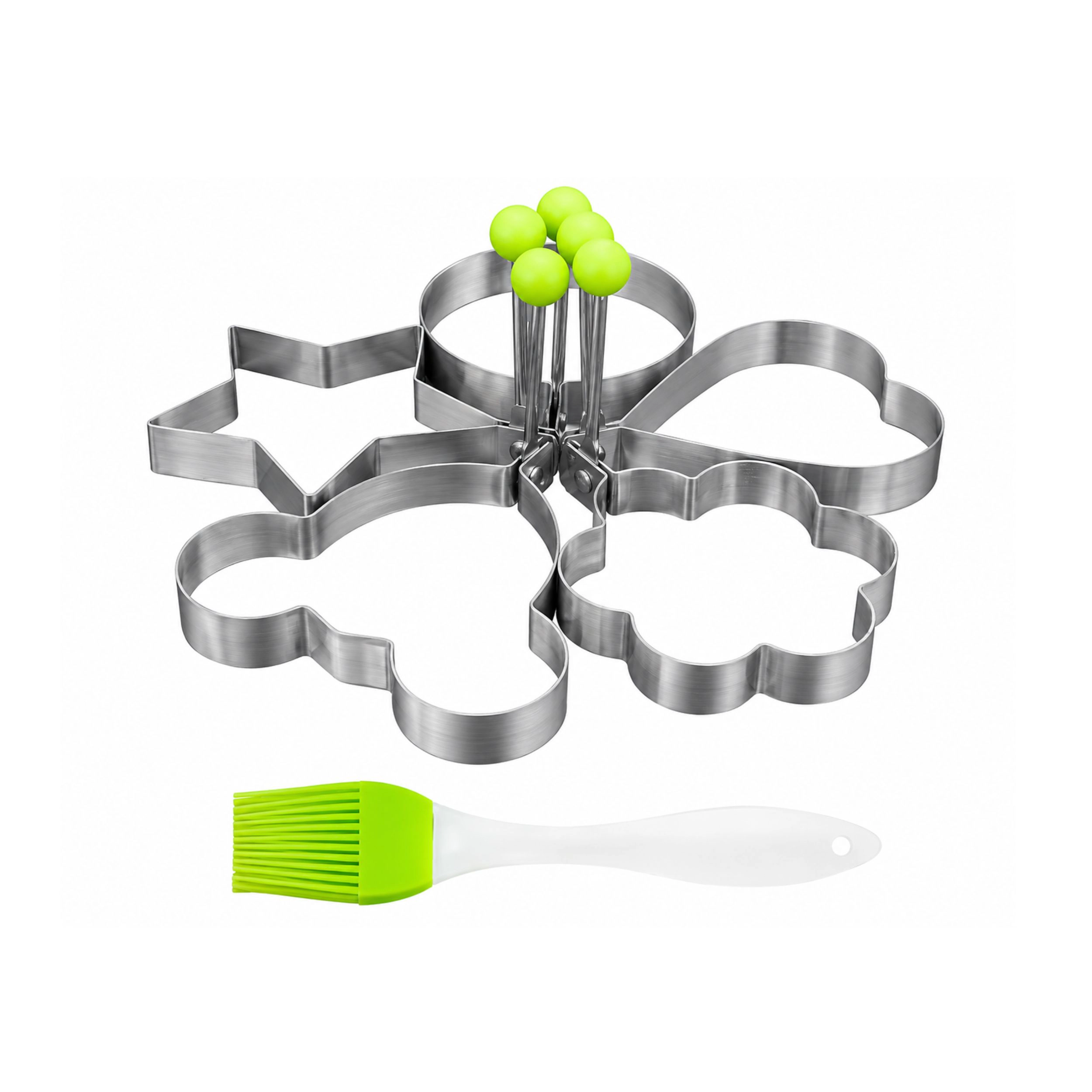 Stock Preferred Pack of 5 Stainless Steel Egg Pancake Rings with Silicone Pastry Brush