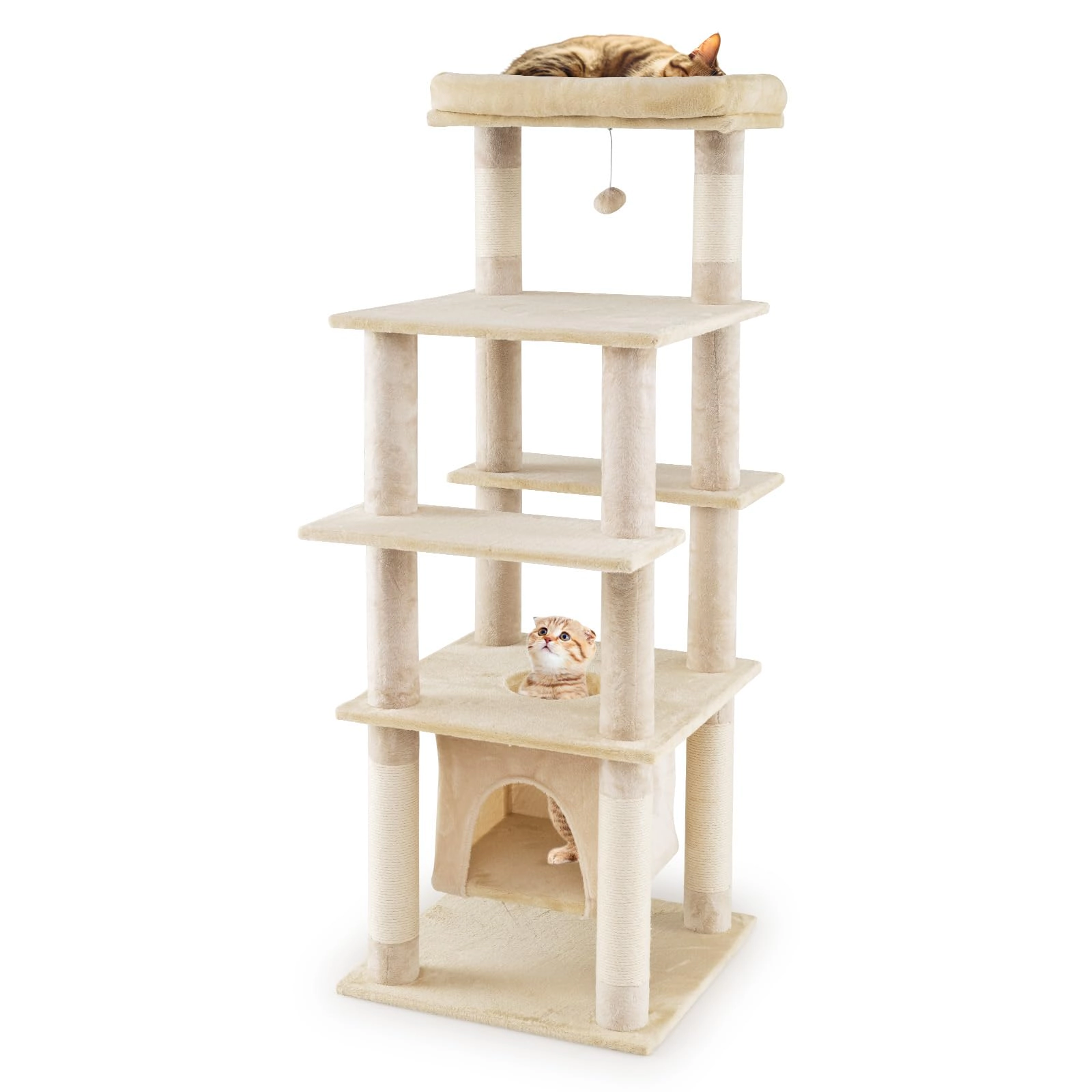 Glintex 58-Inch Cat Tree with Swaying Aerial Condo and 6 Scratching Posts