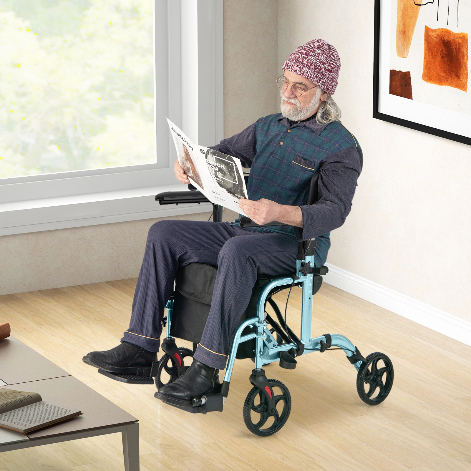 SUGIFT Navy 2-in-1 Rollator Walker and Transport Chair with Footrests 40.5-in W 25-in D 300-lb Seat Capacity