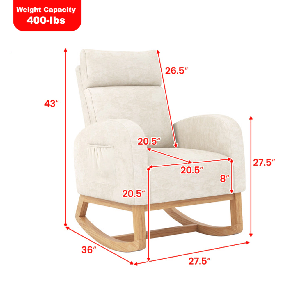 Hivvago Upholstered Chenille Rocking Armchair with Solid Rubber Wood Base for Nursery