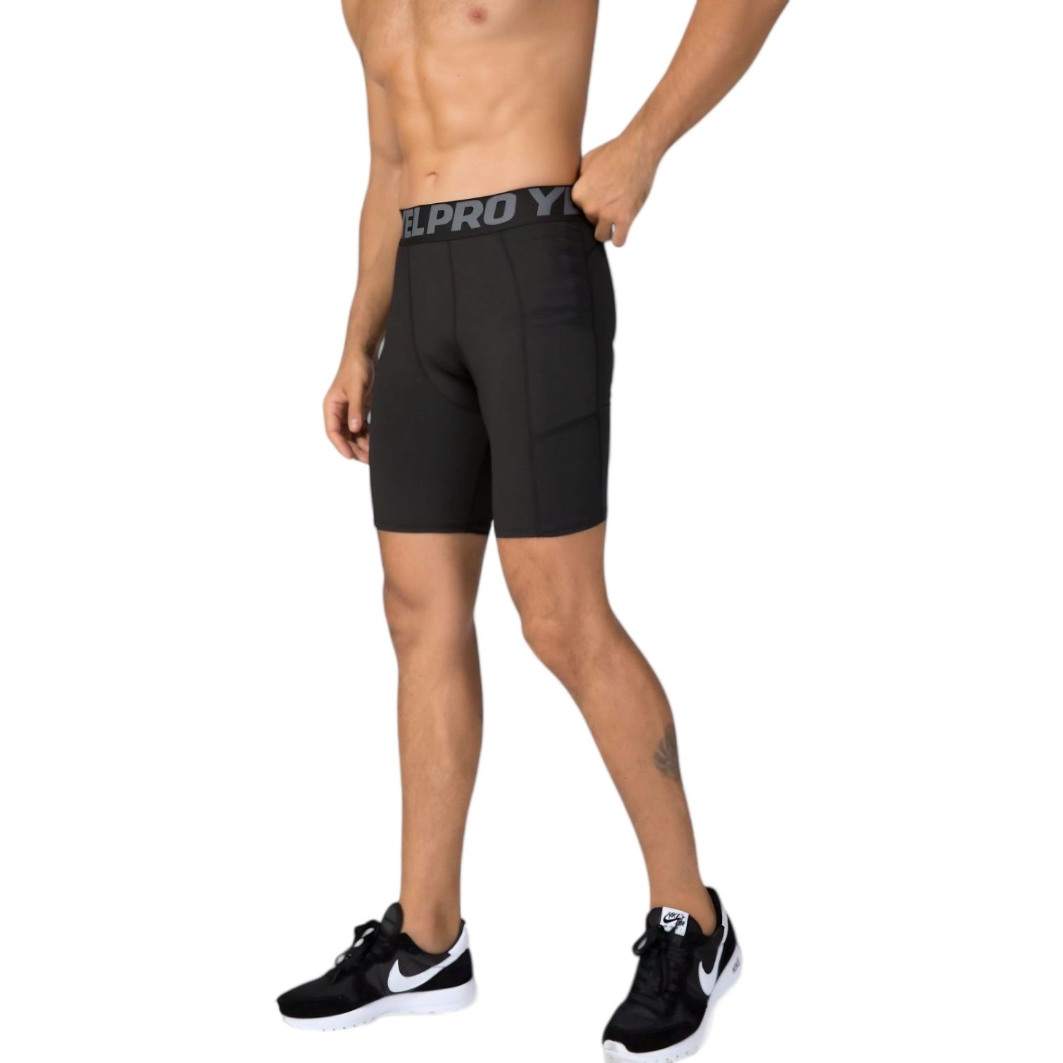 Anna-Kaci Men's Compression Fit Performance Shorts with Wide Waistband and Moisture-Wicking Stretch Fabric