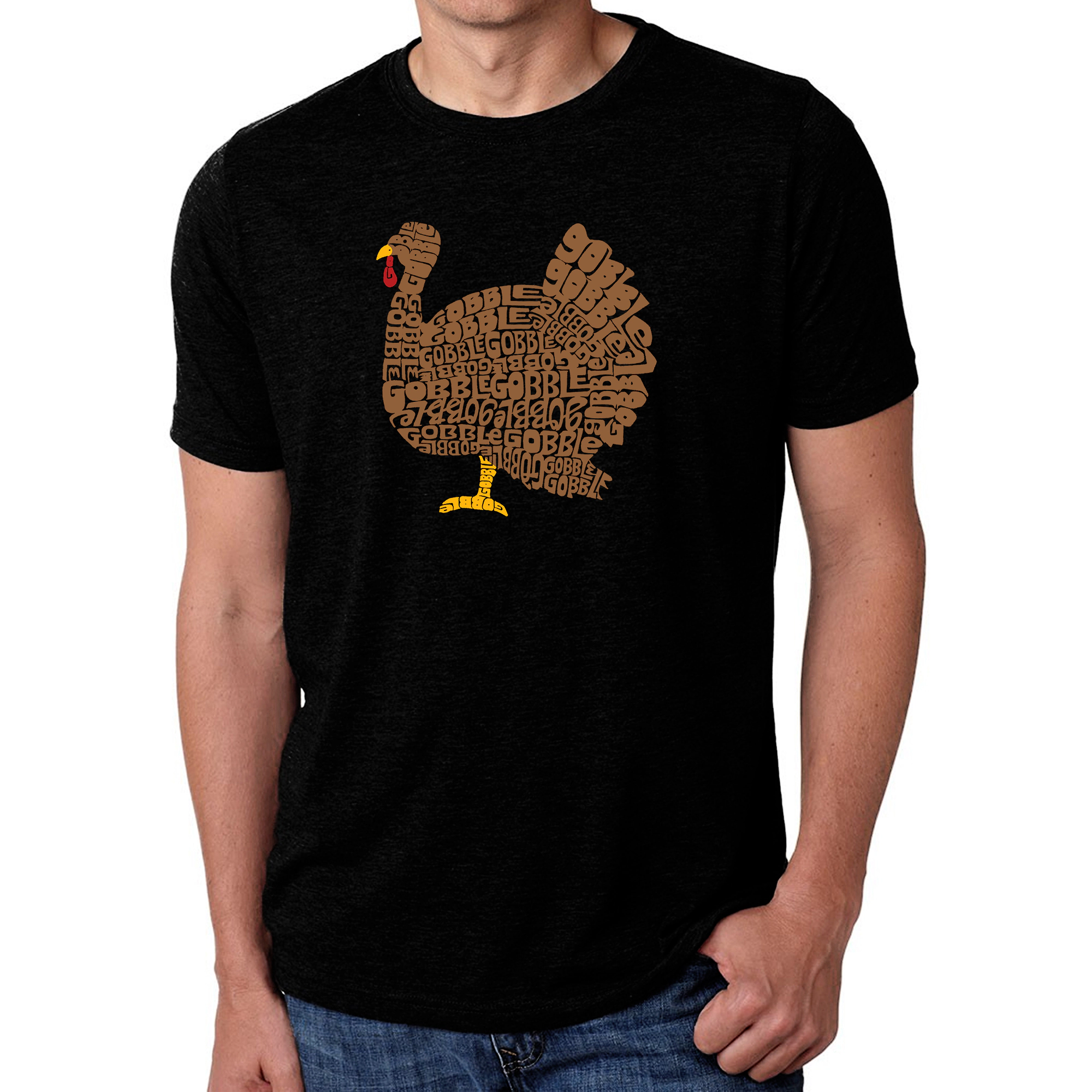 LA Pop Art Men's Cotton/Poly Blend Word T-Shirt - Thanksgiving