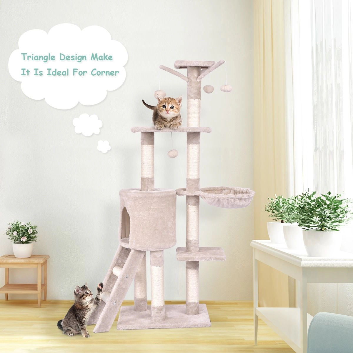 SlickBlue 56-Inch Multi-Level Plush Cat Tower
