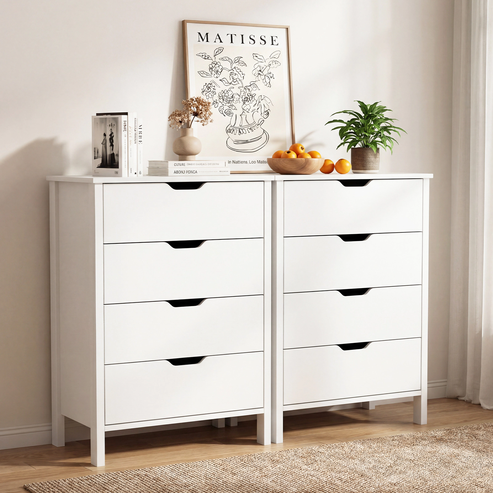 LJG 4-Drawer Dresser Wooden Nightstand with Anti-Tipping Kits