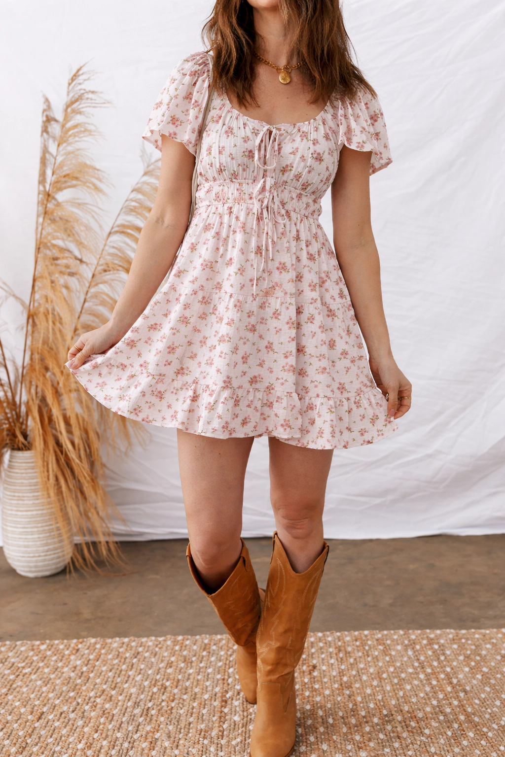 Threaded Pear Women's Amari Ruffled Floral Mini Dress