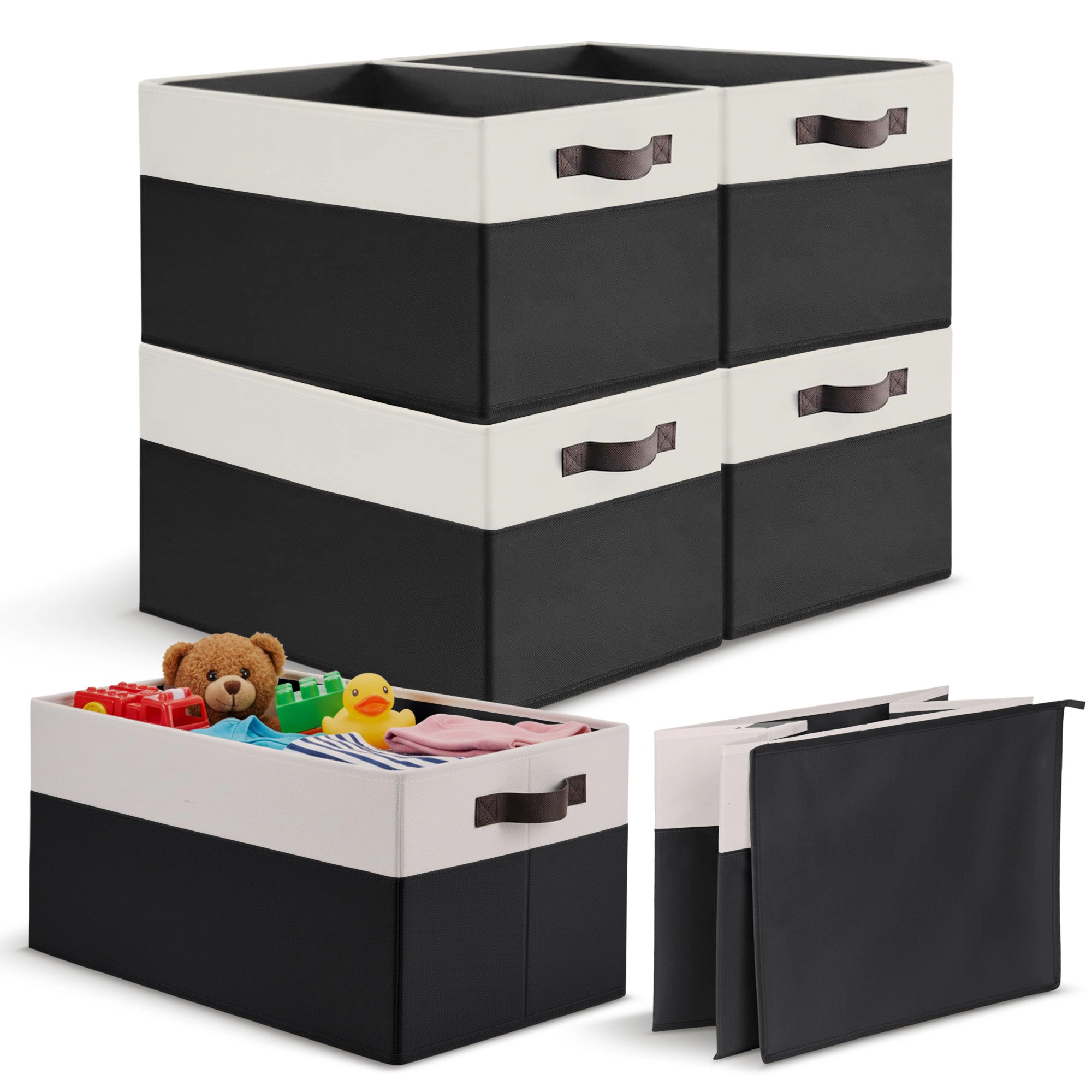 Cheer Collection 4 Pack Large Storage Baskets with Handles Collapsible Fabric