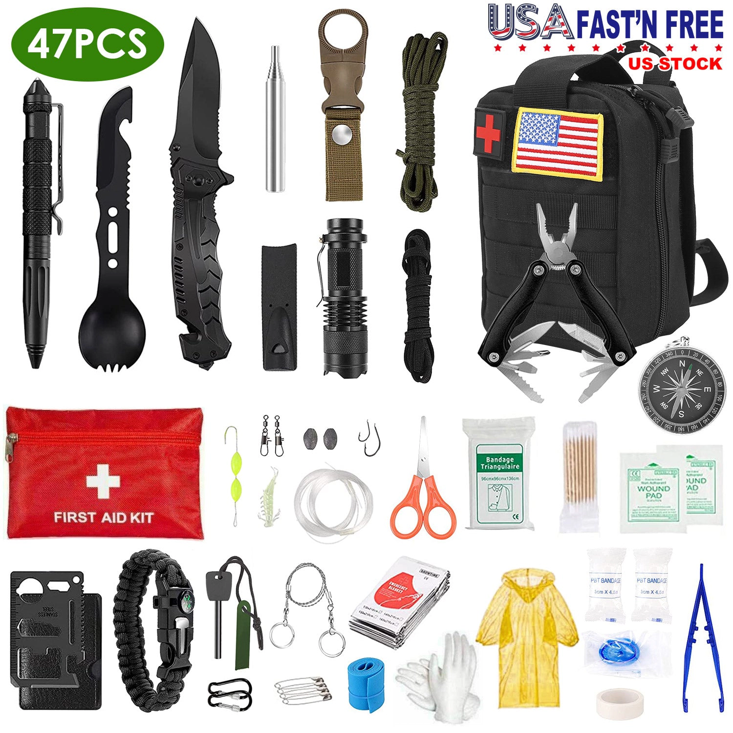 GBruno 47-Piece Emergency Survival Kit With Pouch