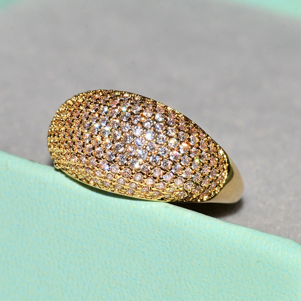 Pave‑Set Full Micro Pave Cubic Zirconia Dome Wide Band Ring for Women