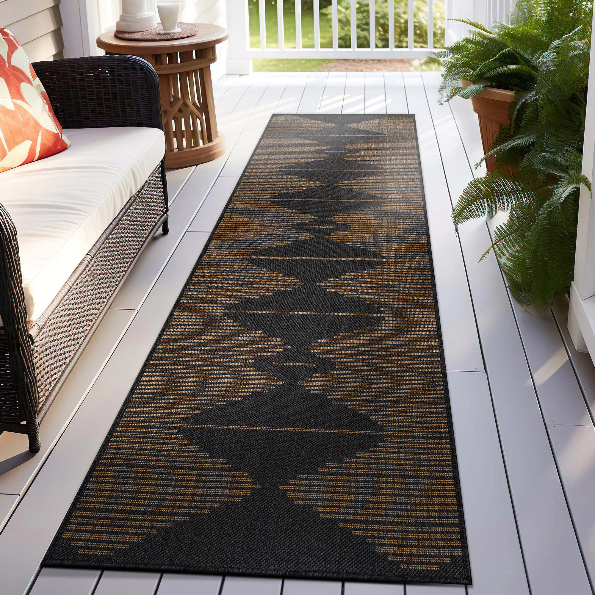 World Rug Gallery Geometric Indoor/Outdoor Flat Woven Area - Natural Jute-Style, Easy-Care Patio