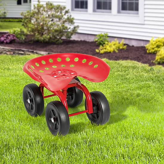 SUGIFT Red 330-lb Capacity Rolling Garden Work Seat Swivel Stool with Height Adjustment and Quiet Wheels