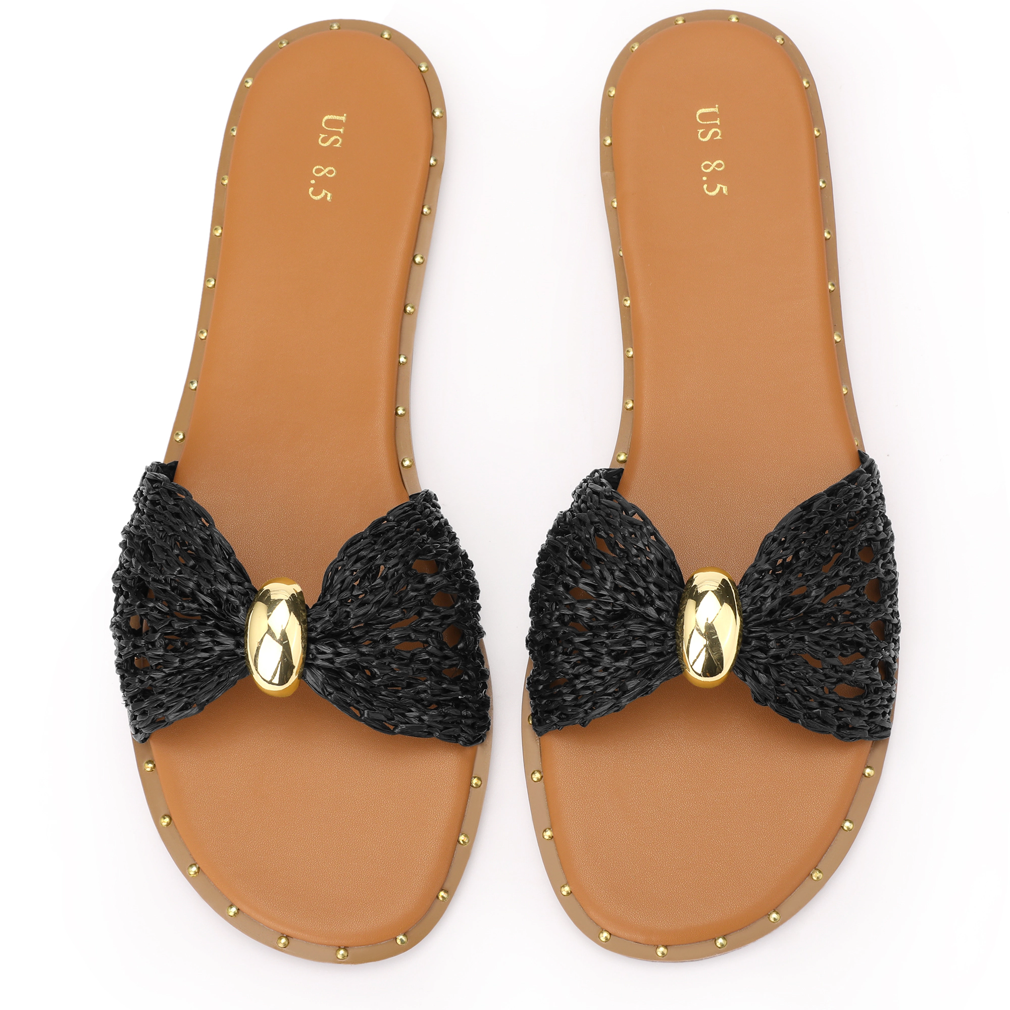 BLISSFUL STEP Women's Raffia Knot Open Toe Slippers Slip-On Slides Flats Sandal