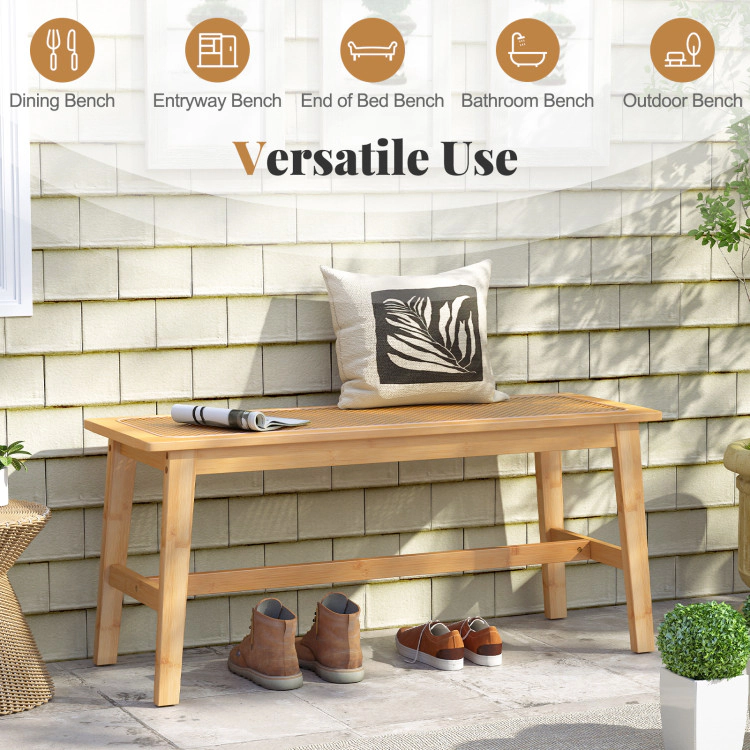 Hivvago 39.5 Inch Bamboo Dining Bench With Handwoven Rattan Seat For Indoor Outdoor