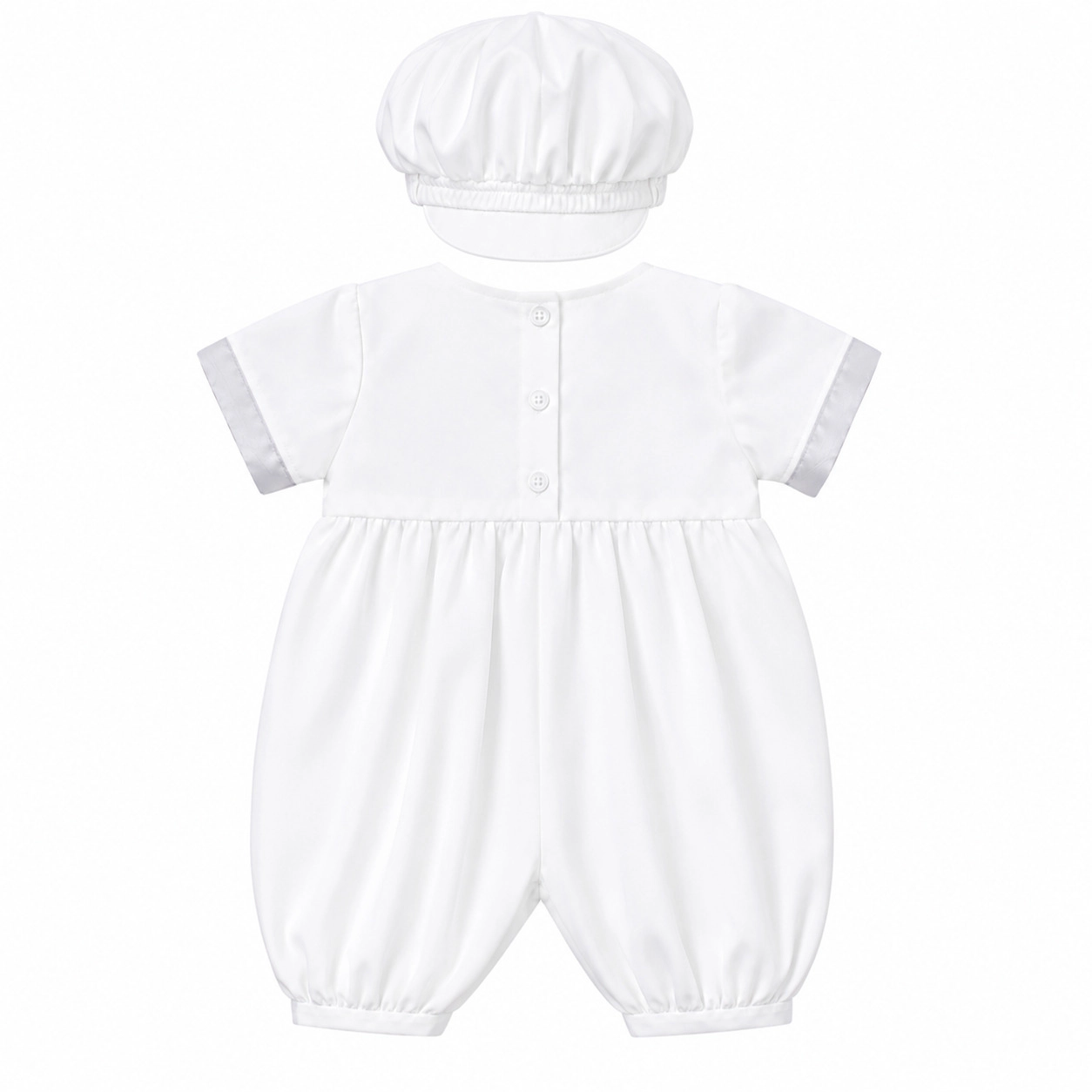 Laurenza's Baby Boys Satin Baptism Christening Romper with Matching Hat