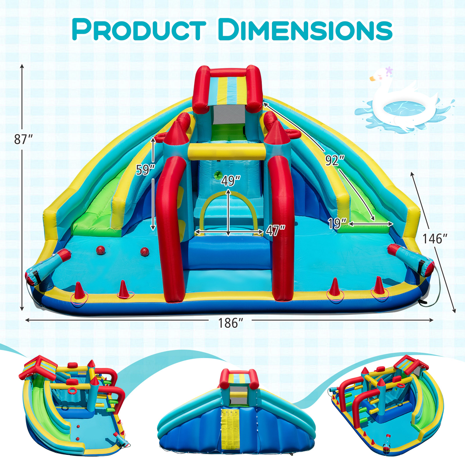 SUGIFT Obstacle Course Basketball Hoops and 680W Blower Kids Inflatable Double Water Slide Park