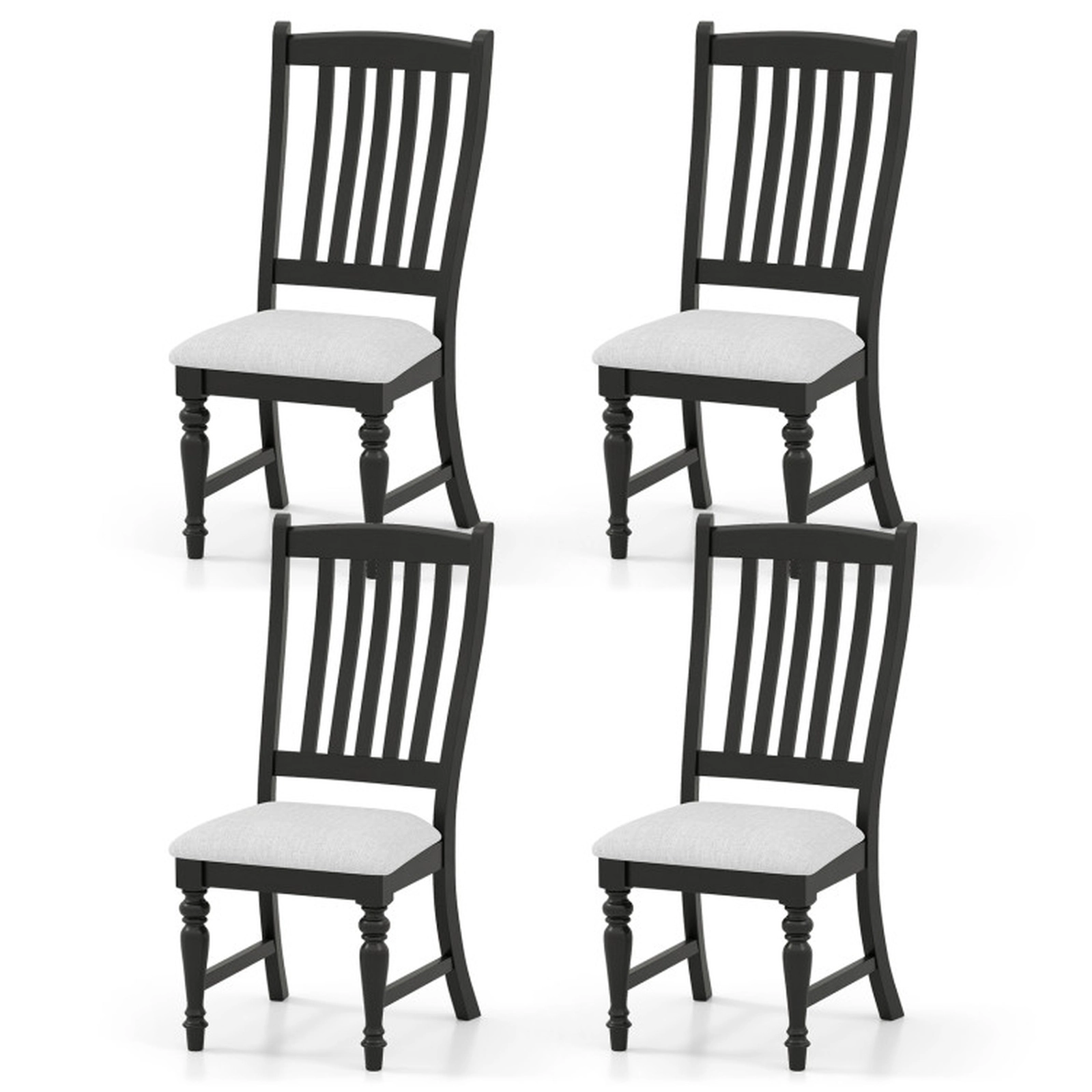 SUGIFT Black Padded Seat and Solid Wood Legs Set of 4 Kitchen Dining Side Chairs