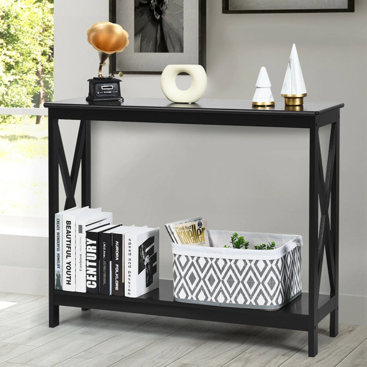 Hivvago Functional 2-Tier Accent Table with X-Design for Sofa or Entryway