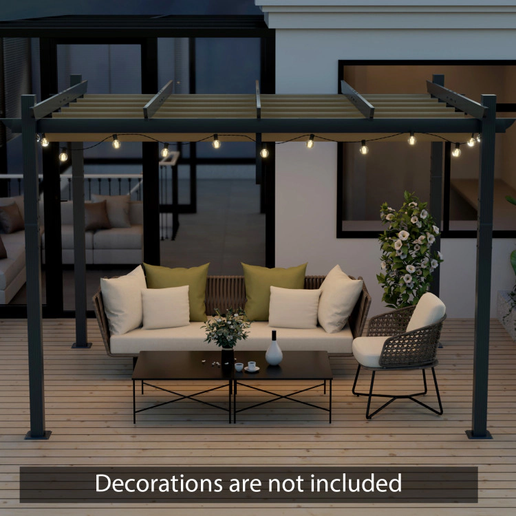 Hivvago 10 x 12 Feet Outdoor Aluminum Retractable Pergola Canopy Shelter Grape Trellis
