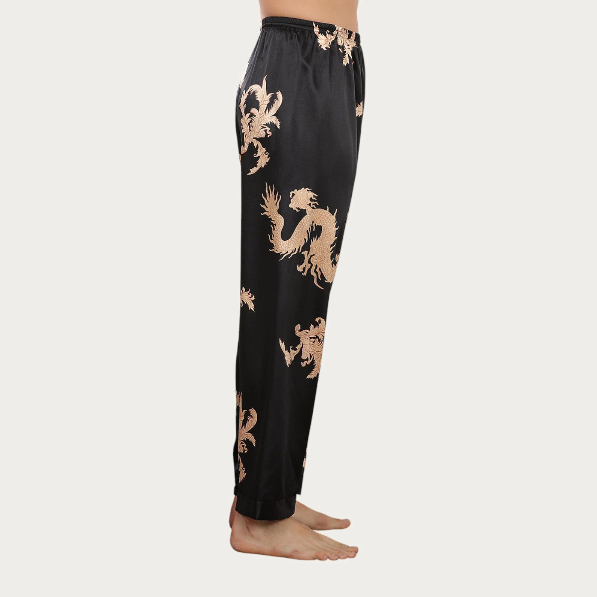 Anna-Kaci Men's Satin Lounge Pants with Baroque Print and Elastic Waistband Design