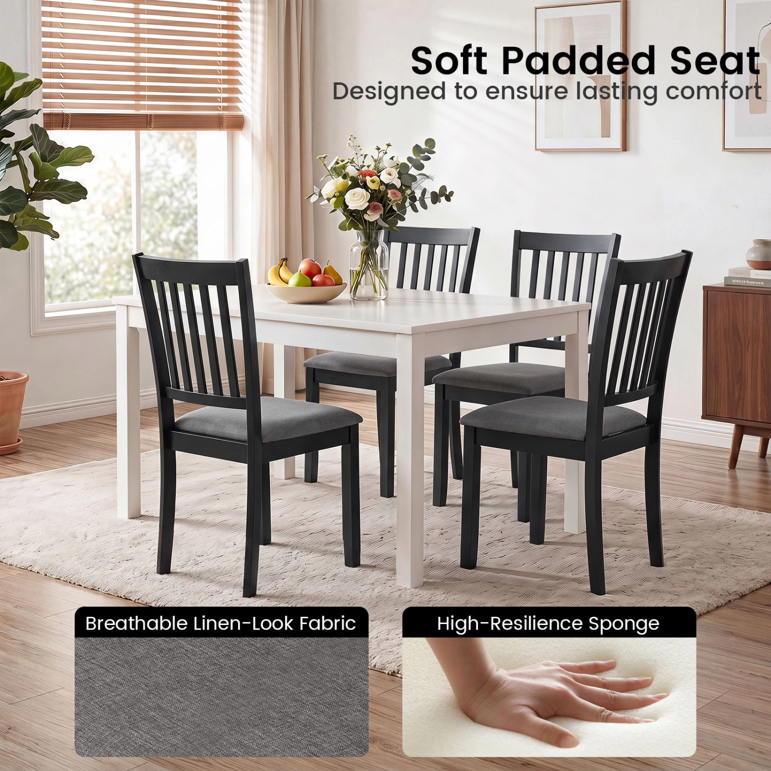 LJG Set of 2 Wooden Dining Chairs Upholstered Kitchen with Rubber Wood Frame