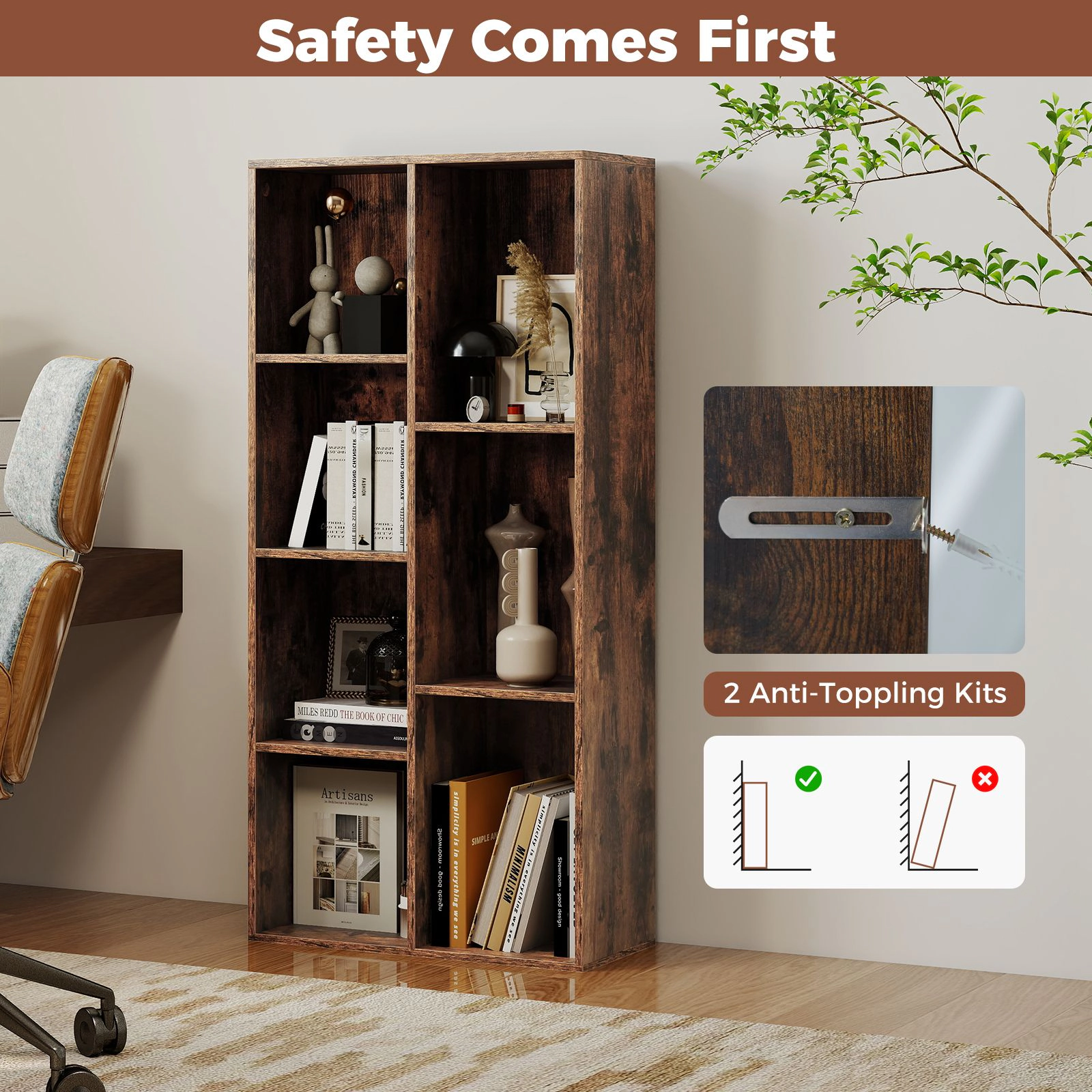 SlickBlue 7 Cube Bookcase Freestanding Bookshelf Vertical Horizontal Storage Shelf